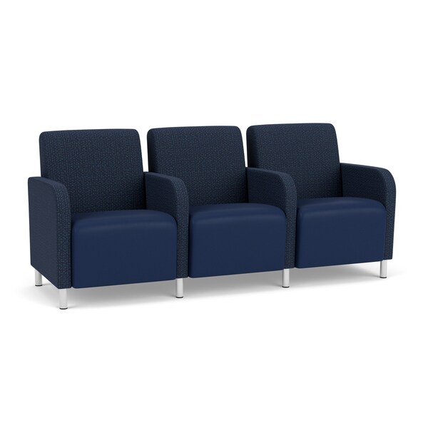 Lesro Siena 3 Seat Tandem Seating, Brushed Steel, RF Blueberry Back, MD Ink Seat, RF Blueberry Panels SN3103 - main